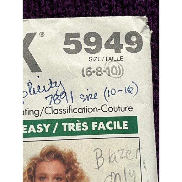 butterick 5949 sewing pattern blazer peplum 1980s size 6 8 10 - Picture 4 of 9